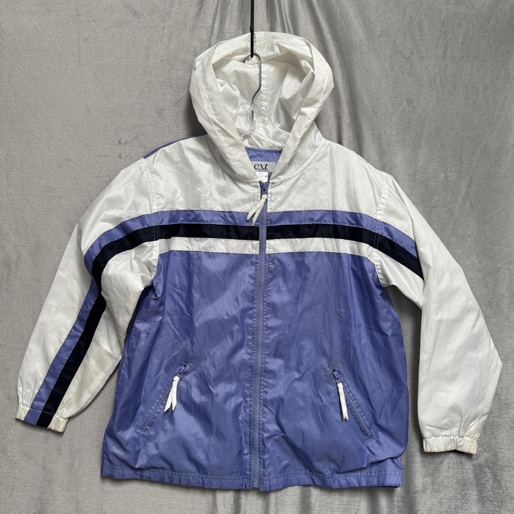 CXT Classics Jacket Womens Medium Petite‎ White Purple Hooded Windbreaker VTG